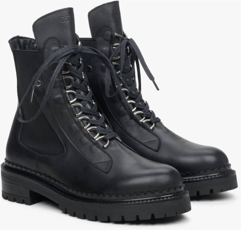 Estro Dames Veterschoenen in Zwart gemaakt van Leer & Textiel Er00114043 Black Dames