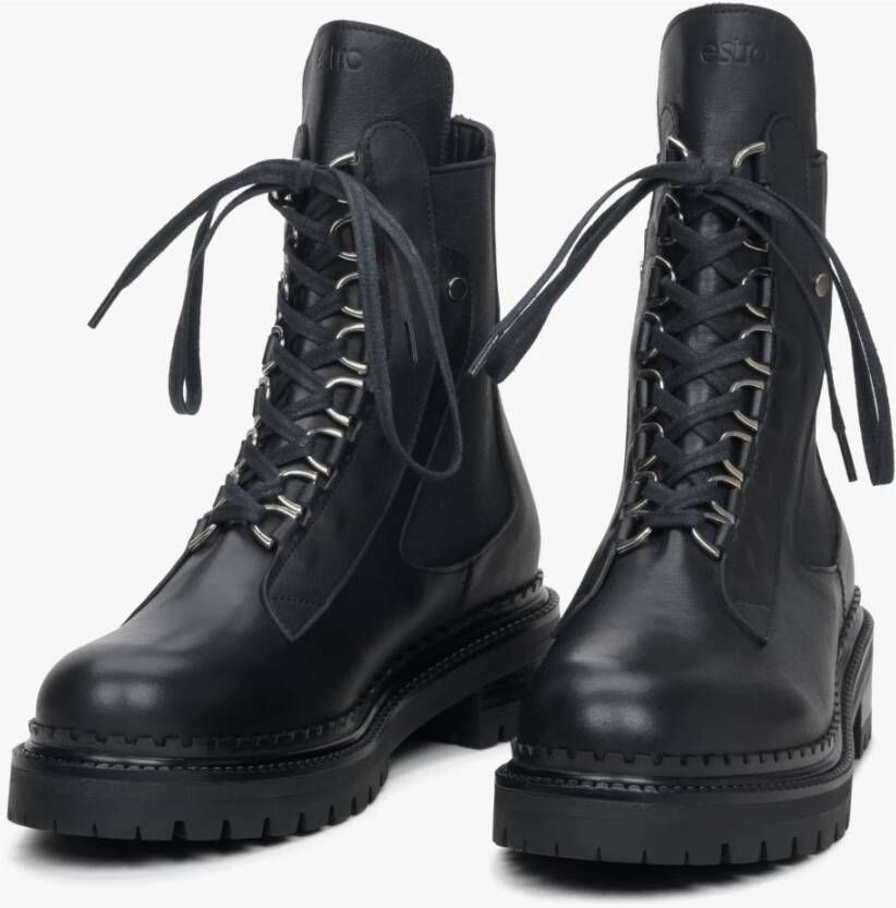 Estro Dames Veterschoenen in Zwart gemaakt van Leer & Textiel Er00114043 Black Dames