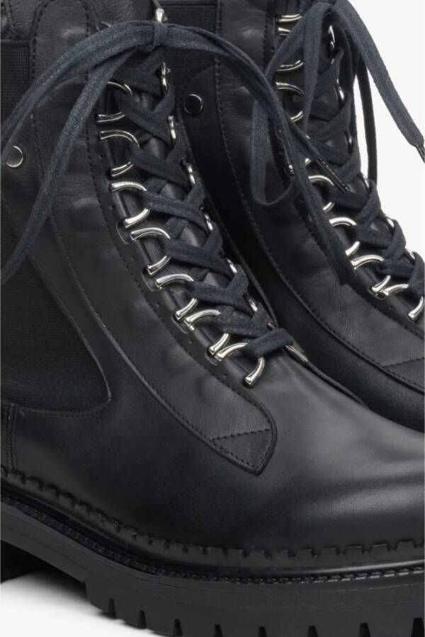 Estro Dames Veterschoenen in Zwart gemaakt van Leer & Textiel Er00114043 Black Dames