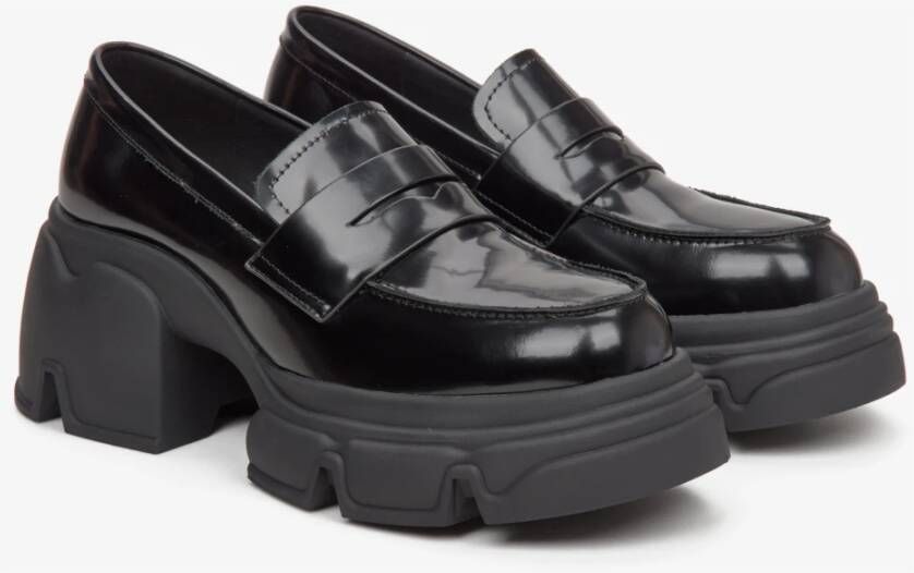 Estro Dames Zwarte Loafers met Dikke Zool gemaakt van Echt Leer Er00113584 Black Dames