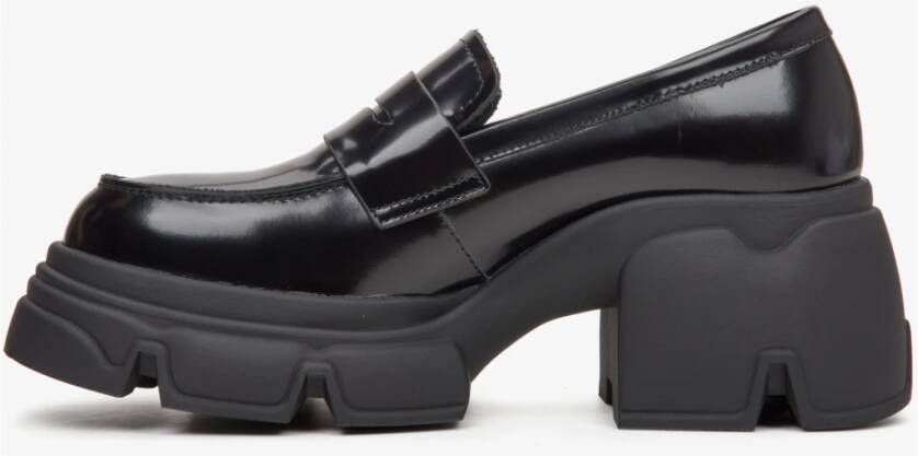 Estro Dames Zwarte Loafers met Dikke Zool gemaakt van Echt Leer Er00113584 Black Dames