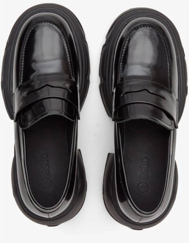 Estro Dames Zwarte Loafers met Dikke Zool gemaakt van Echt Leer Er00113584 Black Dames