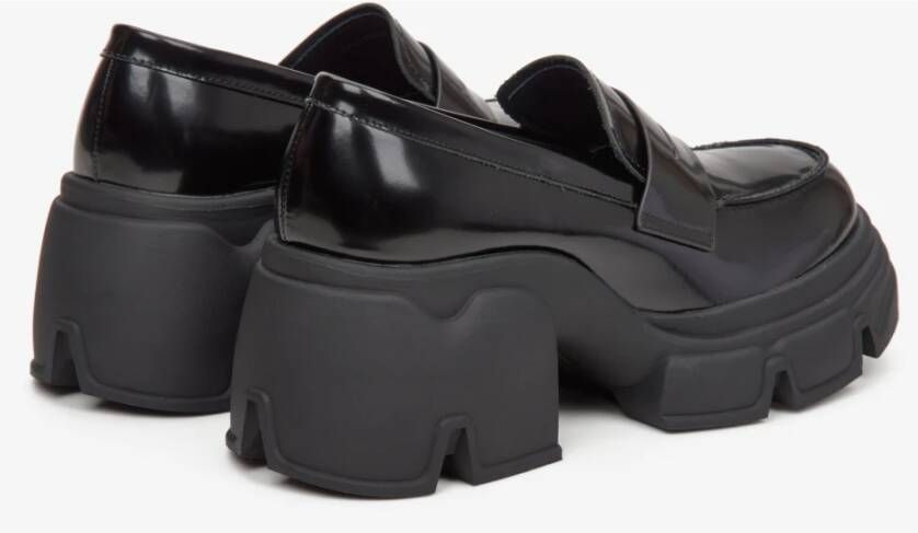 Estro Dames Zwarte Loafers met Dikke Zool gemaakt van Echt Leer Er00113584 Black Dames