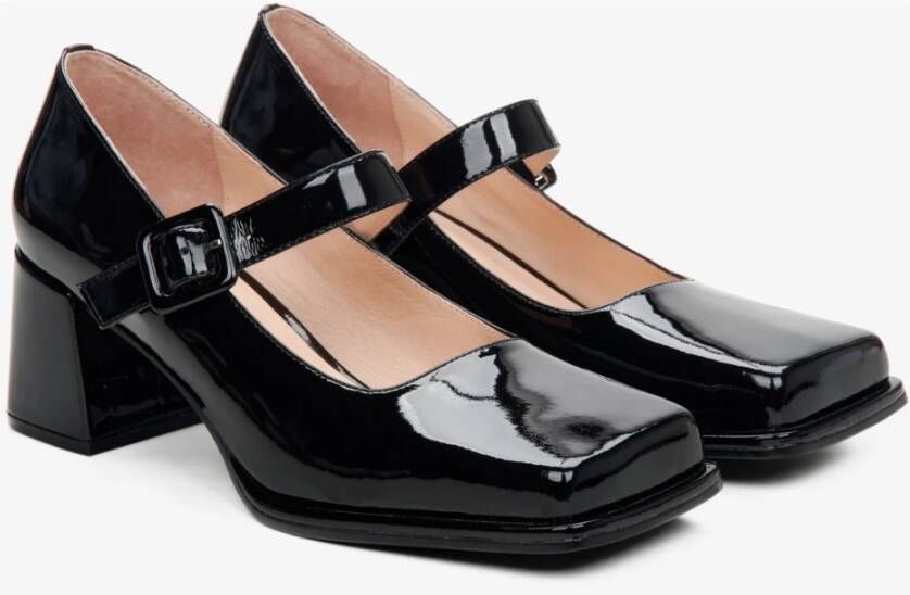 Estro Zwarte Mary Jane pumps voor dames gemaakt van patent echt leer Black Dames