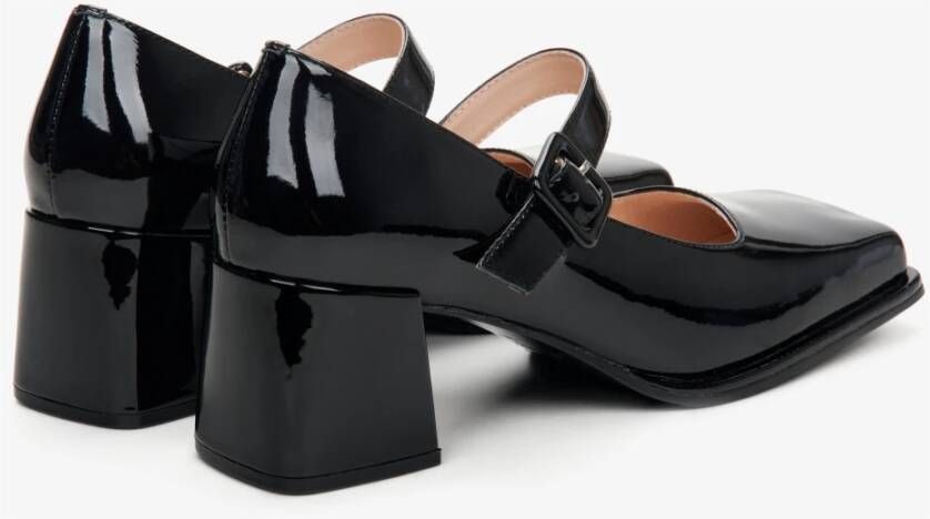 Estro Zwarte Mary Jane pumps voor dames gemaakt van patent echt leer Black Dames