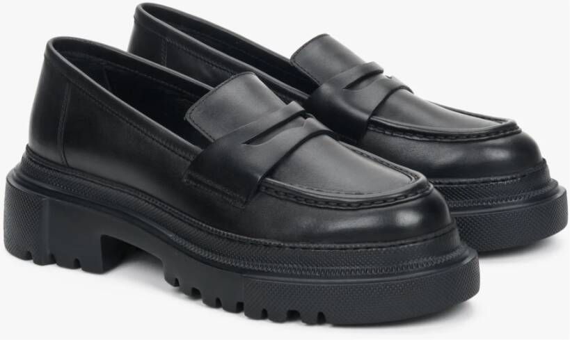 Estro Dames Zwarte Leren Chunky Platform Loafers Er00110029 Black Dames