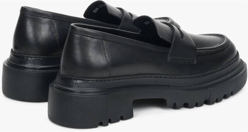 Estro Dames Zwarte Leren Chunky Platform Loafers Er00110029 Black Dames