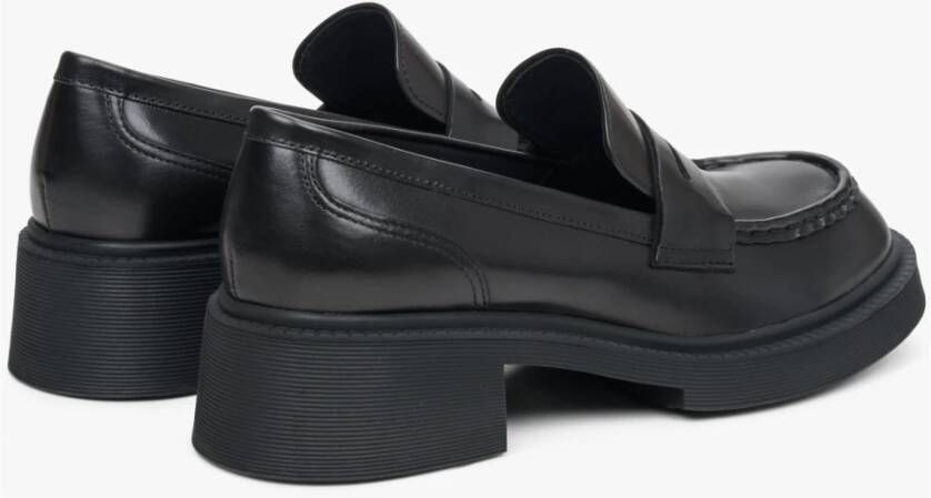 Estro Dames Zwarte Penny Loafers met Stevige Hak gemaakt van Echt Leer Er00113576 Black Dames