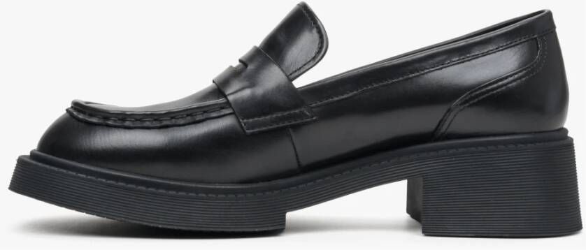 Estro Dames Zwarte Penny Loafers met Stevige Hak gemaakt van Echt Leer Er00113576 Black Dames