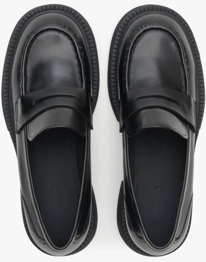 Estro Dames Zwarte Penny Loafers met Stevige Hak gemaakt van Echt Leer Er00113576 Black Dames