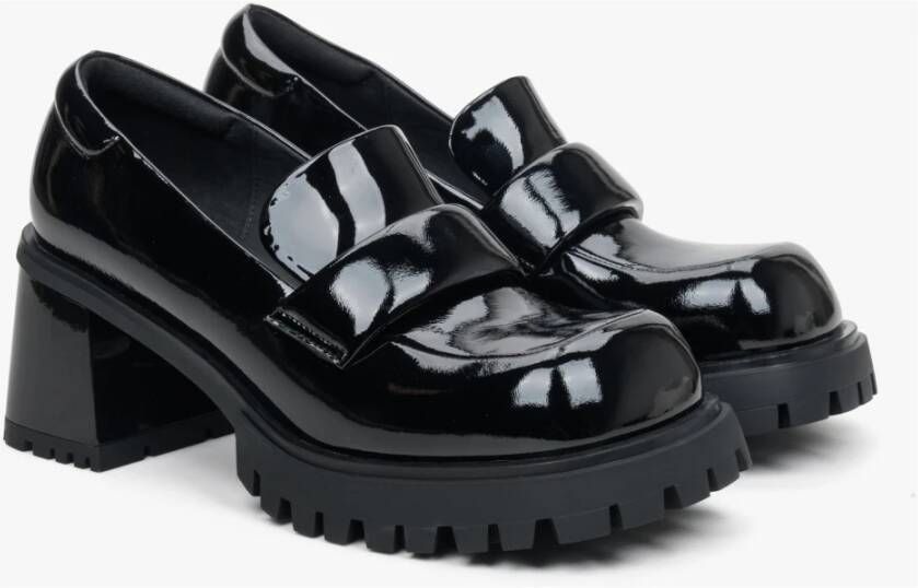 Estro Dames Zwarte Hakken Loafers gemaakt van Patent Echt Leer Er00113587 Black Dames