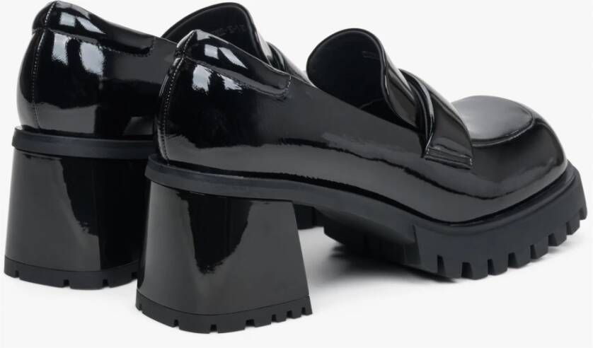 Estro Dames Zwarte Hakken Loafers gemaakt van Patent Echt Leer Er00113587 Black Dames