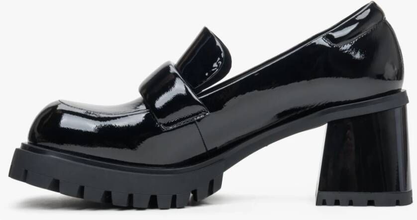 Estro Dames Zwarte Hakken Loafers gemaakt van Patent Echt Leer Er00113587 Black Dames