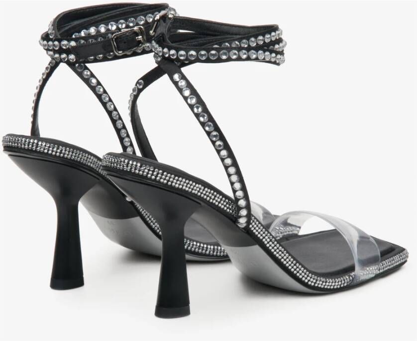 Estro Zwarte Dames Sandalen met Hak en Strass Black Dames