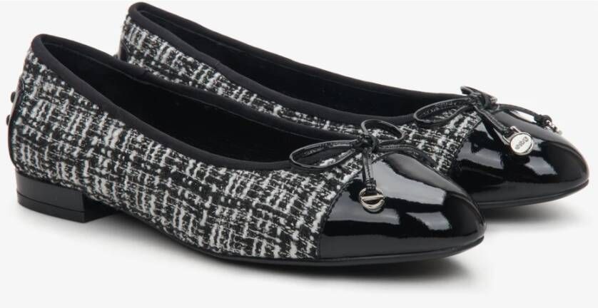 Estro Dames Zwarte & Witte Ballet Flats gemaakt van Gecombineerde Materialen Er00114173 Black Dames