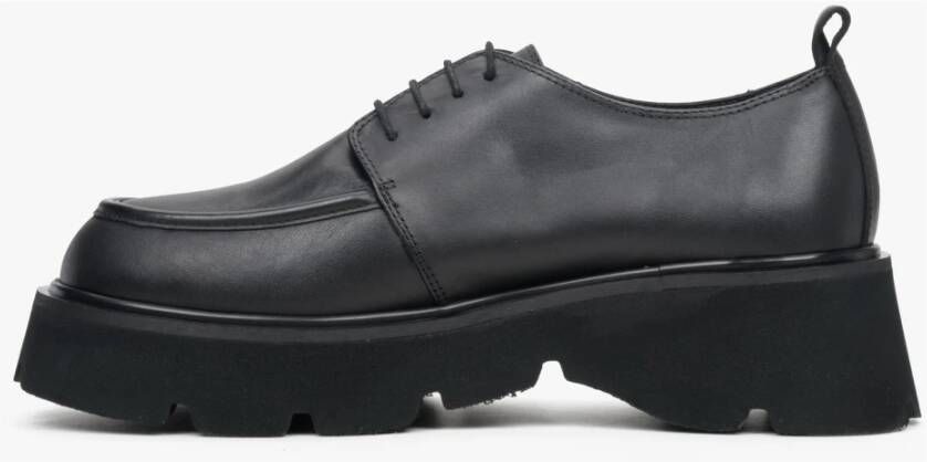 Estro Dames Zwarte Leren Veterschoenen Er00113809 Black Dames