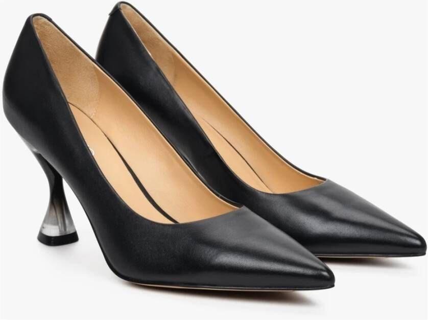 Estro Zwarte Leren Pumps met Hakken Er00112786 Black Dames