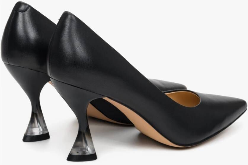 Estro Zwarte Leren Pumps met Hakken Er00112786 Black Dames