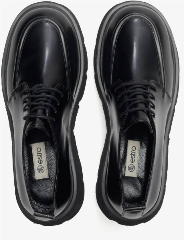 Estro Dames Zwarte Leren Brogues met Dikke Zool Er00113810 Black Dames