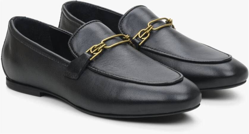 Estro Dames Zwarte Leren Penny Loafers met een Zilveren Ketting Er00113298 Black Dames