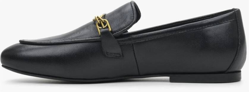 Estro Dames Zwarte Leren Penny Loafers met een Zilveren Ketting Er00113298 Black Dames