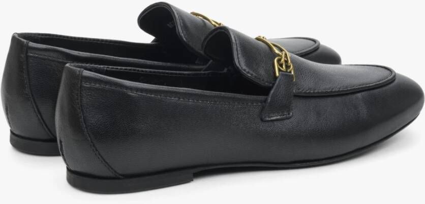 Estro Dames Zwarte Leren Penny Loafers met een Zilveren Ketting Er00113298 Black Dames