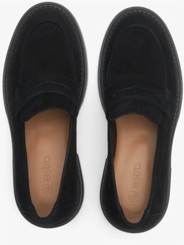 Estro Zwarte Penny Loafers voor Dames gemaakt van Echt Velours Er00114532 Black Dames