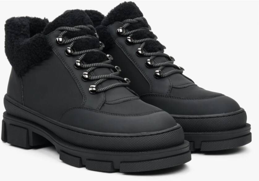 Estro Zwarte Dames Veterschoenen voor de Winter met Echt Bont Er00112245 Black Dames