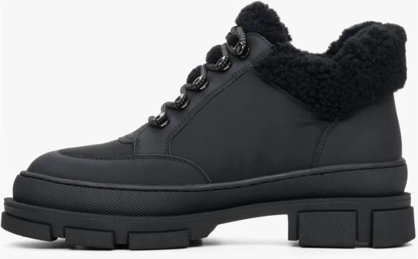 Estro Zwarte Dames Veterschoenen voor de Winter met Echt Bont Er00112245 Black Dames