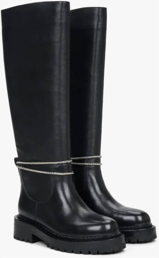 Estro Dames Zwarte Wijde Schacht Leren Laarzen voor de Winter Er00110291 Black Dames