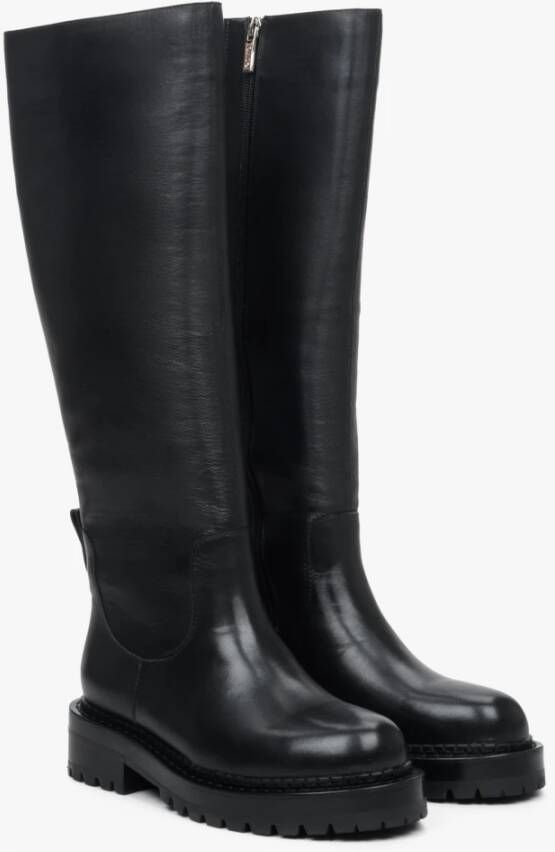 Estro Dames Zwarte Wijde Schacht Leren Laarzen voor de Winter Er00110291 Black Dames