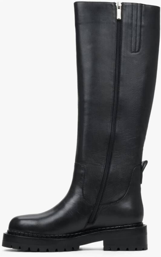 Estro Dames Zwarte Wijde Schacht Leren Laarzen voor de Winter Er00110291 Black Dames