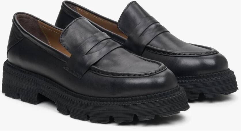 Estro Zwarte Leren Loafers voor Dames Er00113813 Black Dames