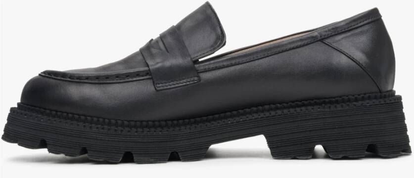 Estro Zwarte Leren Loafers voor Dames Er00113813 Black Dames