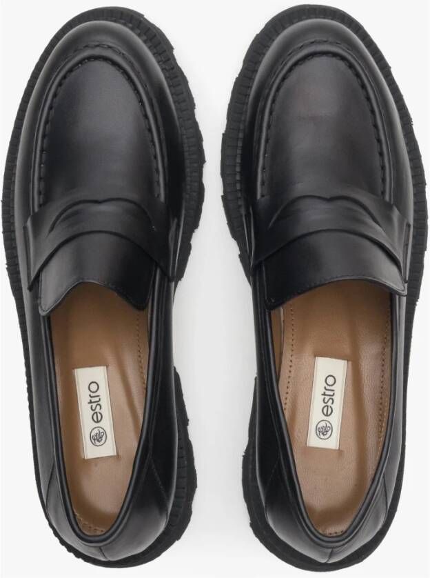 Estro Zwarte Leren Loafers voor Dames Er00113813 Black Dames