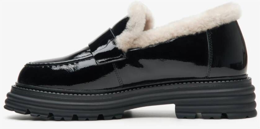 Estro Dames Zwarte Bontgevoerde Loafers gemaakt van Echt Lakleer voor de Winter Er00114213 Black Dames