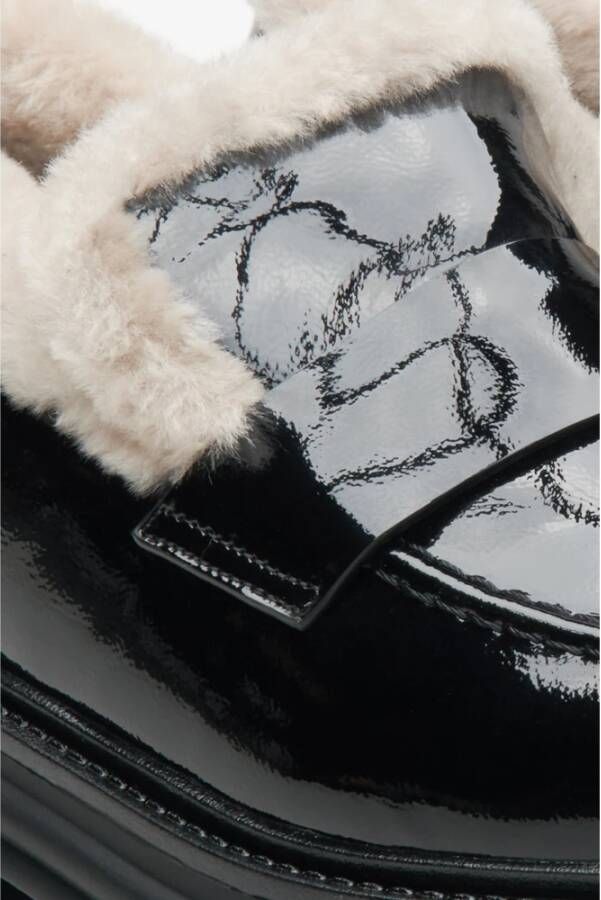 Estro Dames Zwarte Bontgevoerde Loafers gemaakt van Echt Lakleer voor de Winter Er00114213 Black Dames