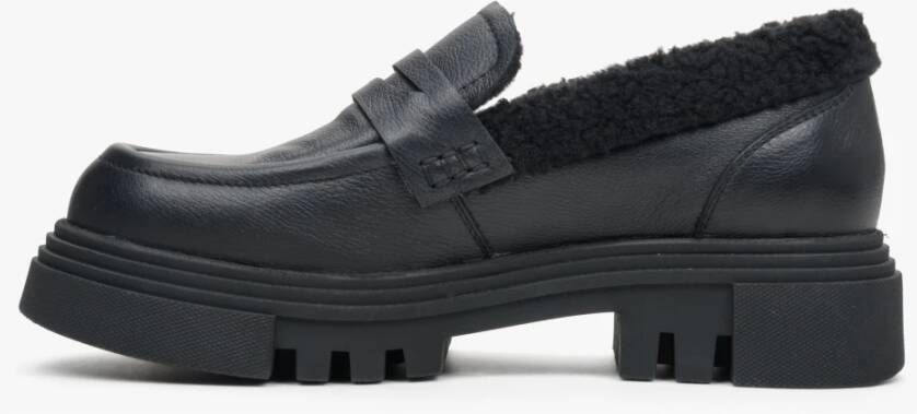 Estro Dames Zwarte Leren Loafers met Isolatie voor de Winter Er00113301 Black Dames