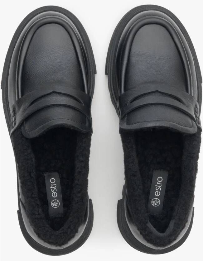 Estro Dames Zwarte Leren Loafers met Isolatie voor de Winter Er00113301 Black Dames