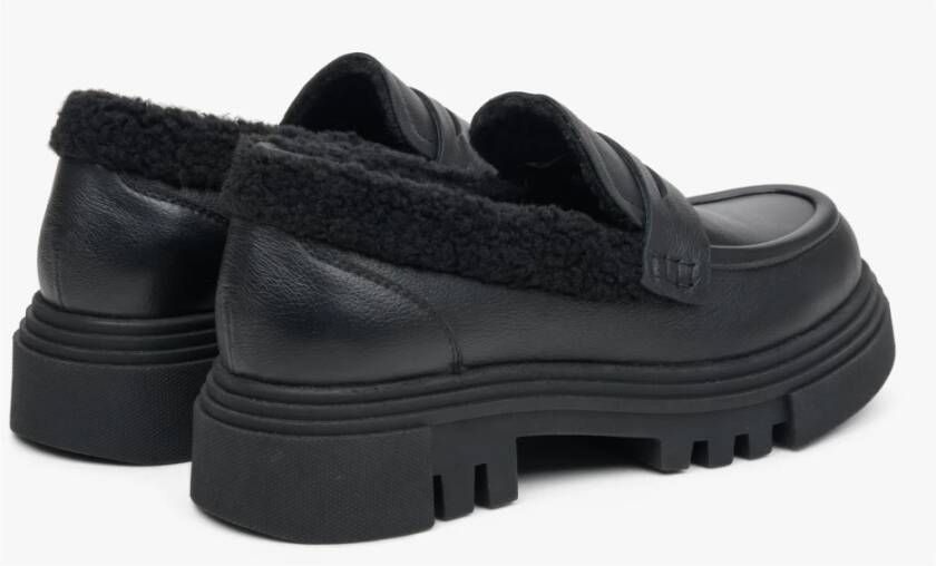 Estro Dames Zwarte Leren Loafers met Isolatie voor de Winter Er00113301 Black Dames