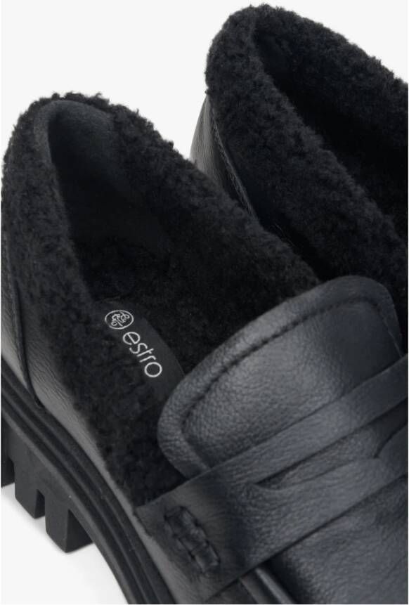 Estro Dames Zwarte Leren Loafers met Isolatie voor de Winter Er00113301 Black Dames