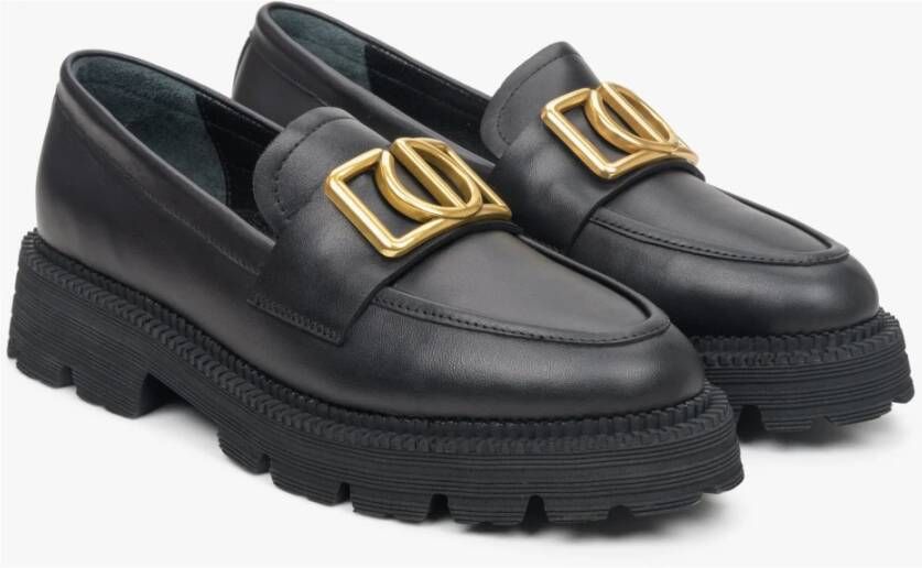 Estro Zwarte Dames Leren Loafers met Gouden Kettingen Er00113287 Black Dames