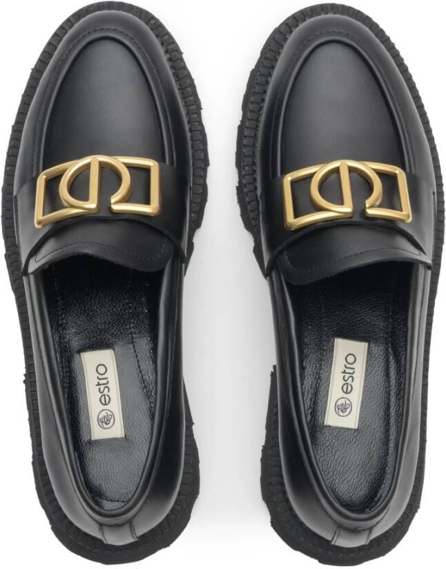 Estro Zwarte Dames Leren Loafers met Gouden Kettingen Er00113287 Black Dames