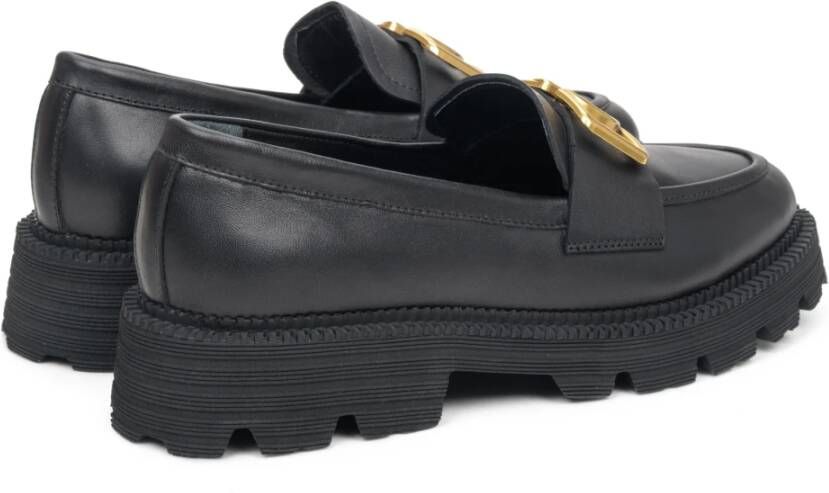 Estro Zwarte Dames Leren Loafers met Gouden Kettingen Er00113287 Black Dames