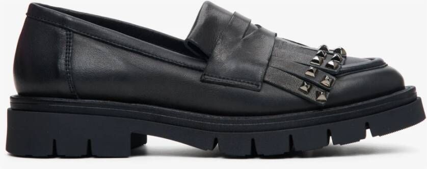 Estro Dames Zwarte Loafers met Versieringen gemaakt van Italiaans Echt Leer Er00113593 Black Dames