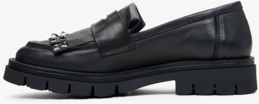 Estro Dames Zwarte Loafers met Versieringen gemaakt van Italiaans Echt Leer Er00113593 Black Dames