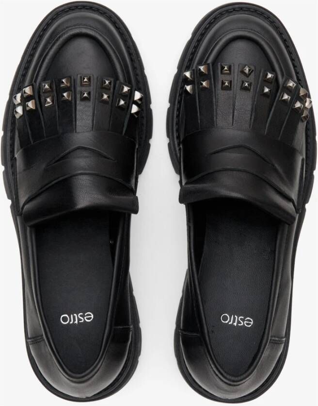 Estro Dames Zwarte Loafers met Versieringen gemaakt van Italiaans Echt Leer Er00113593 Black Dames