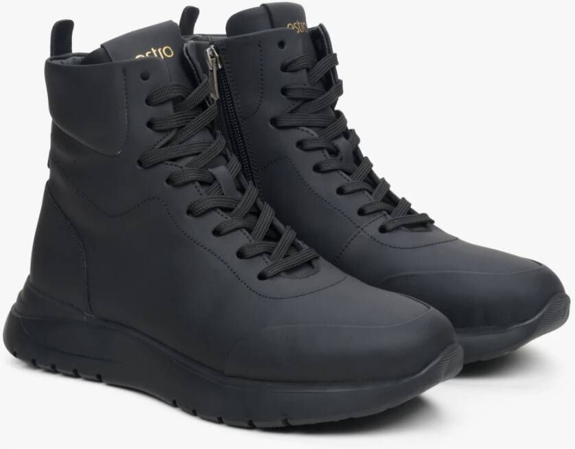 Estro Dames Zwarte High-Top Sneakers gemaakt van Echt Leer Er00114062 Black Dames