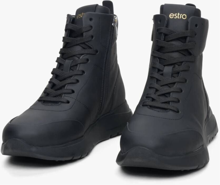 Estro Dames Zwarte High-Top Sneakers gemaakt van Echt Leer Er00114062 Black Dames