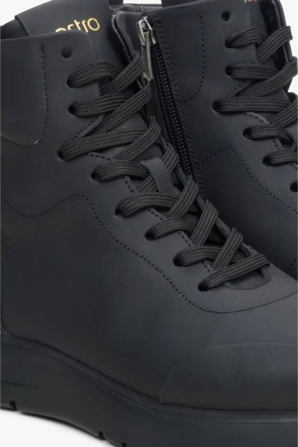 Estro Dames Zwarte High-Top Sneakers gemaakt van Echt Leer Er00114062 Black Dames